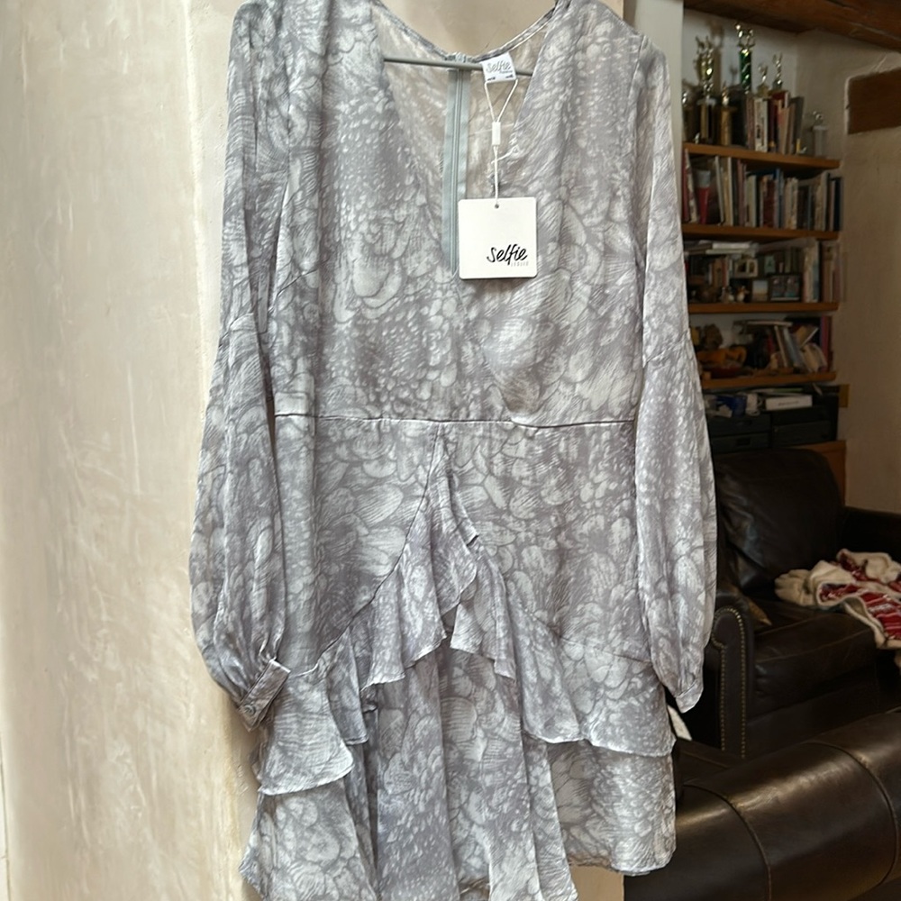 Gray print mini dress. Selfie brand